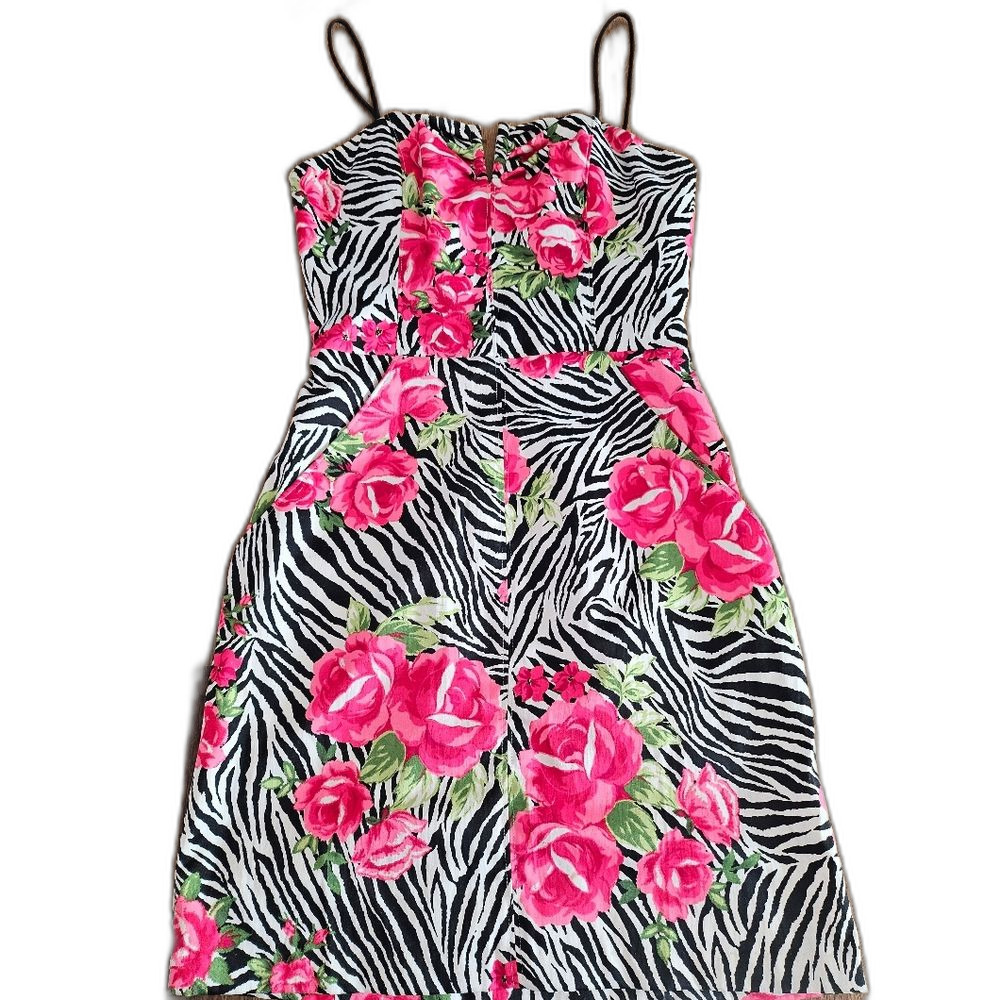 Love Tree Zebra Bodycon Sweetheart Mini Dress Sz 3 .Bold Colors Pockets